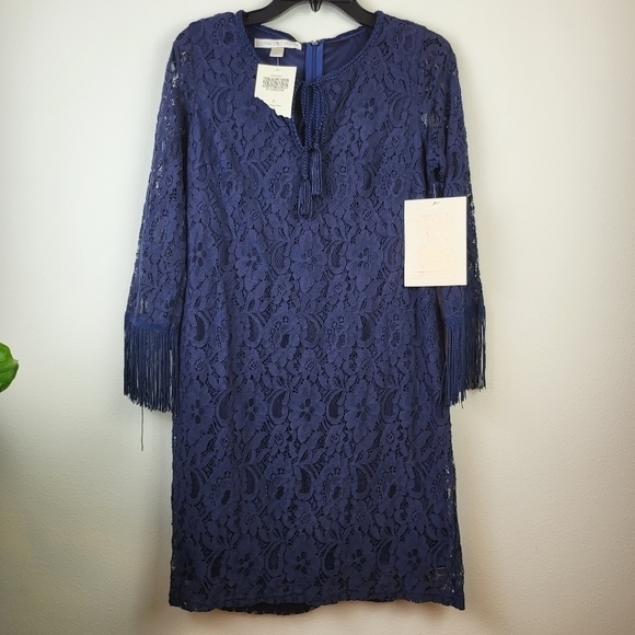 Boston Proper lace overlay sheath dress Size 6 NWT Navy Cocktail Party Formal - Picture 1 of 5